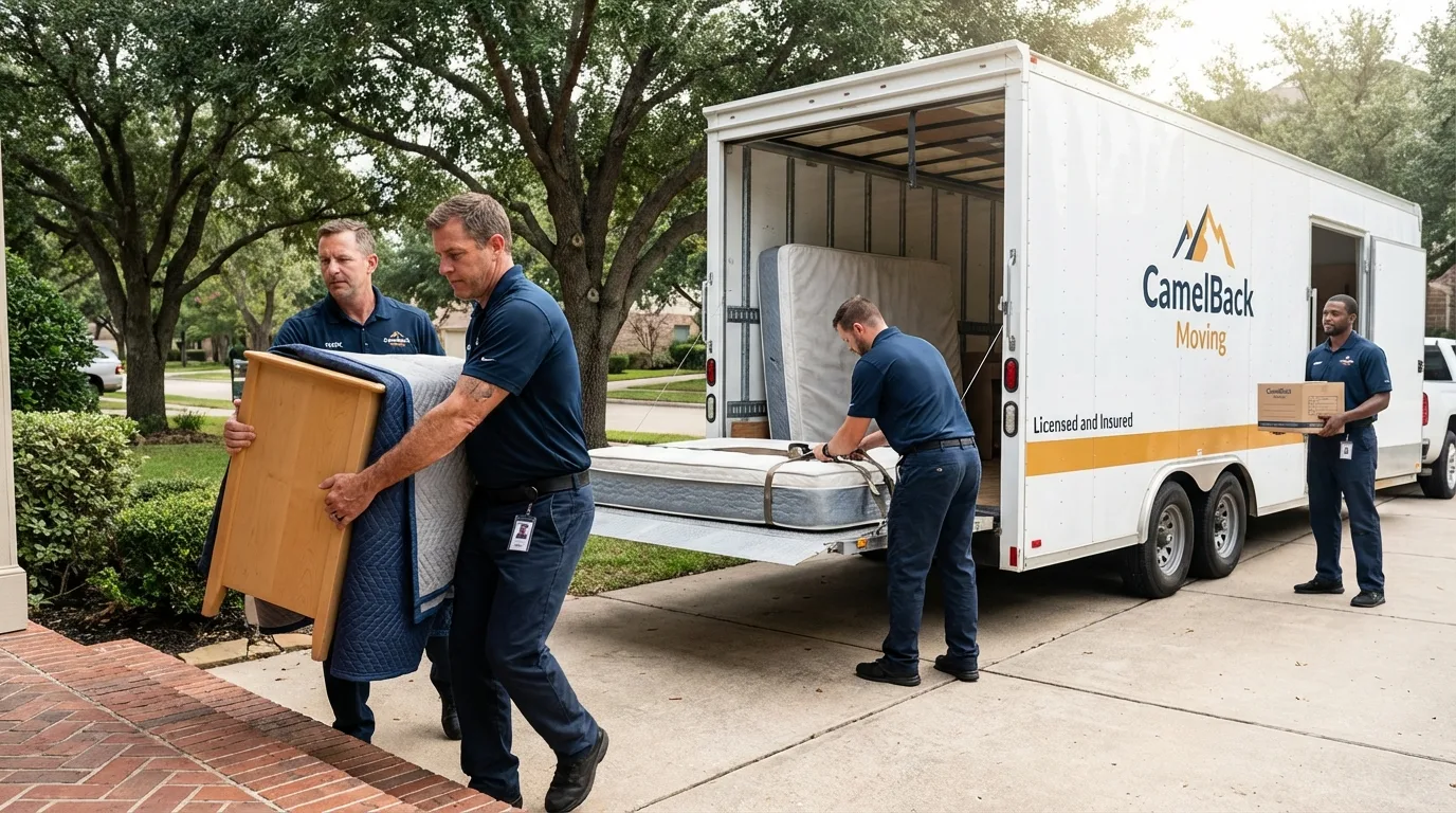 Crew loading residential truck for cross-state move from Eureka Springs, AR