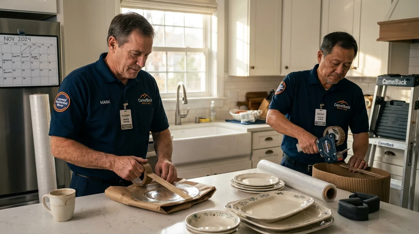 Professional crew packing kitchen dishware in Eureka Springs, AR